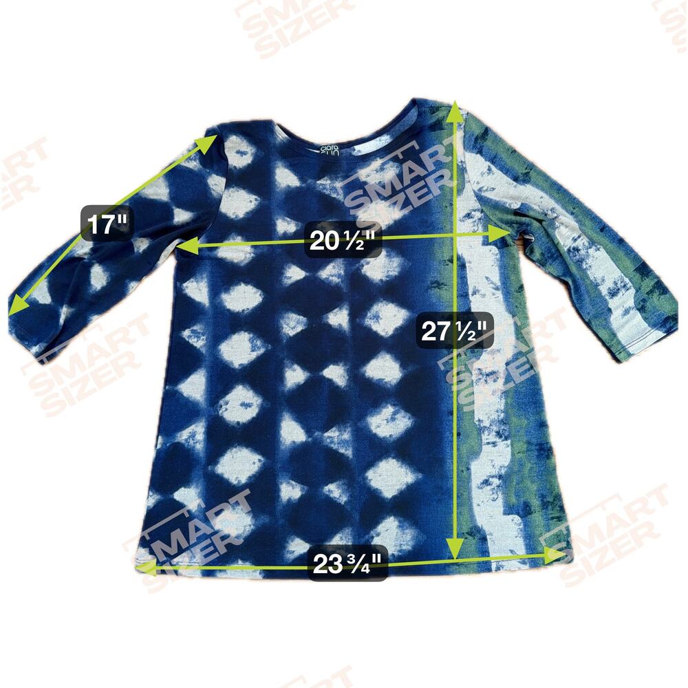 Clara Sun Woo Ikat Pattern Boat Neck 3/4 Sleeve Stretch Lagenlook Tunic Top Sz M - Picture 3 of 5